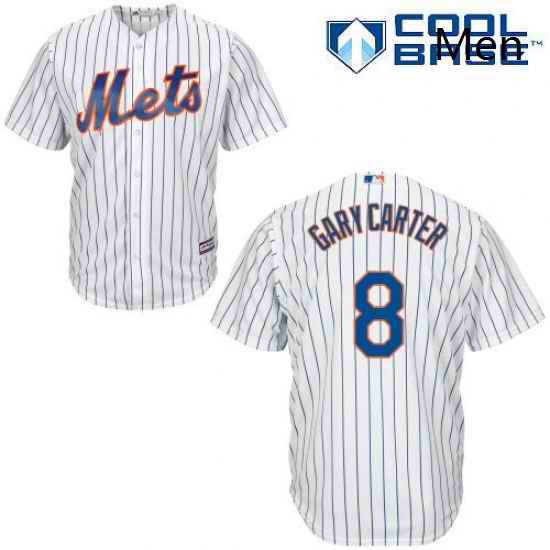 Mens Majestic New York Mets 8 Gary Carter Replica White Home Cool Base MLB Jersey